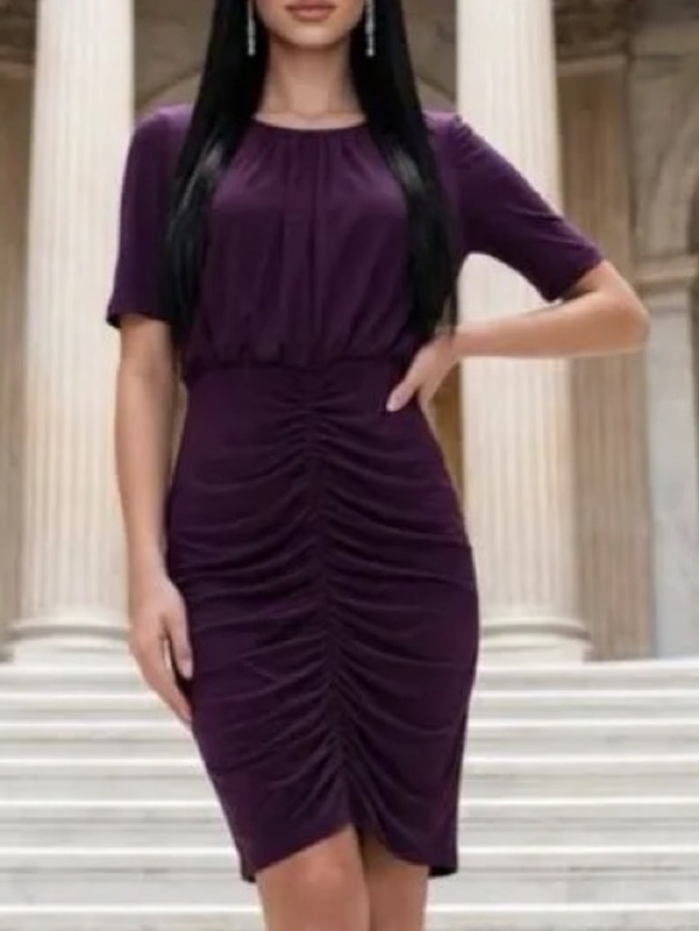 Burberry Deep Purple Ruched Midi Dress